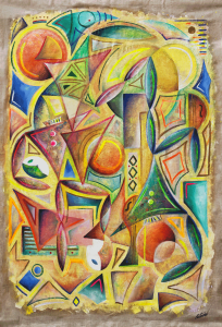 The Harlequins (C Version) is a contemporary art tapestry made by the italian painter and sculptor Cesare Catania. It's a mix of cubism and informal art.