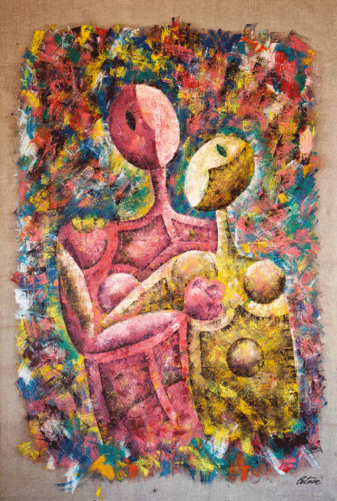 "The Embrace" is a contemporary art tepestry made by artist, painter and sculptor Cesare Catania