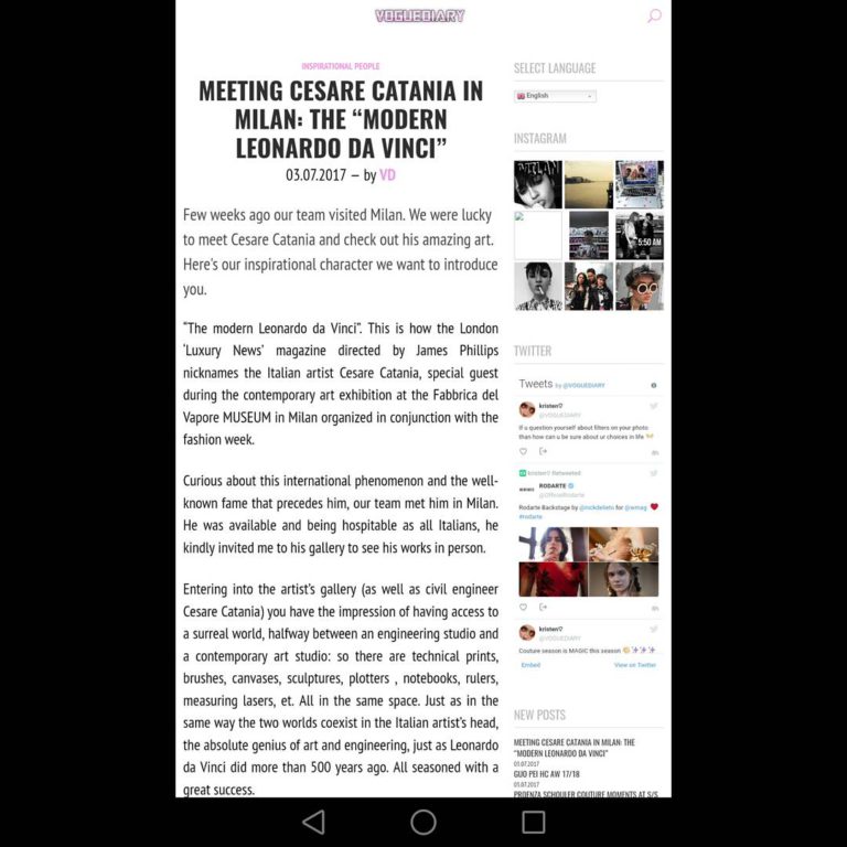 Articolo su Cesare Catania da parte della rivista Vogue Diary