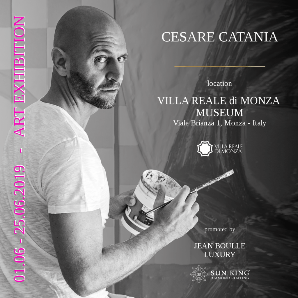 Locandina della mostra di arte contemporanea di Cesare Catania al museo della Villa Reale di Monza